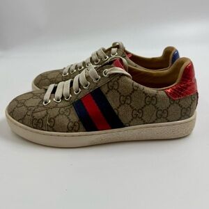 Gucci Beige and Red Stripe Sneakers
